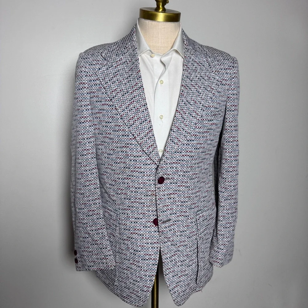 1970s Richman Brothers Sport Coat Mens 38L Multicolor Geometric Vintage Blazer